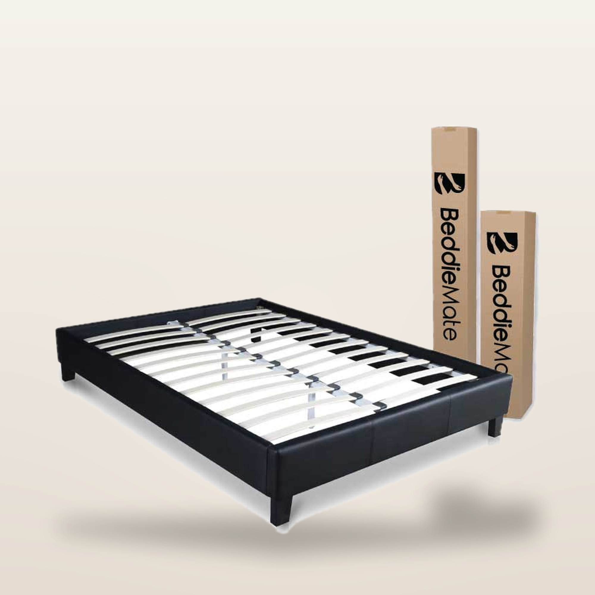 myBeddie 3/4 slatted bed base with its two flat-packed boxes
